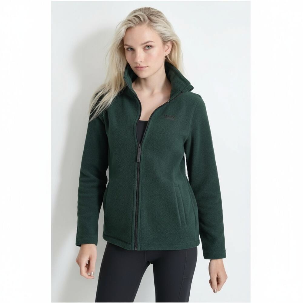 DKNY SPORT Green Tech Fleece Full Zip Matte Shine Logo Activewear Jacket Size XS